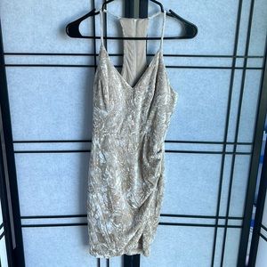 B. Darlin Crushed Velvet beige and gold dress